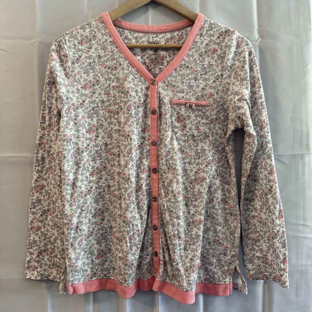 Womens M 8-10 Pajamas Pink Gray Button Shirt Sleep Pants‎ Pjs